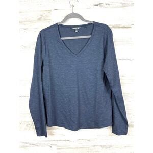Toad & Co Womens L Blue Thin Stripe V Neck Long Sleeve Lightweight Casual Top
